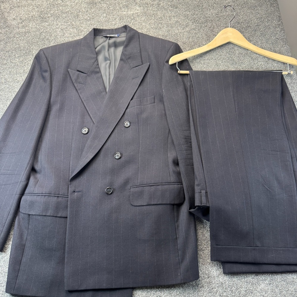Vintage 1990s Burberrys 2-Piece Double Breasted Suit - Navy Pinstripe - 42L / 36